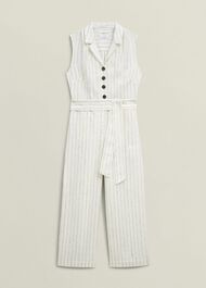 Destiny Linen Jumpsuit, Ivory Navy, hi-res