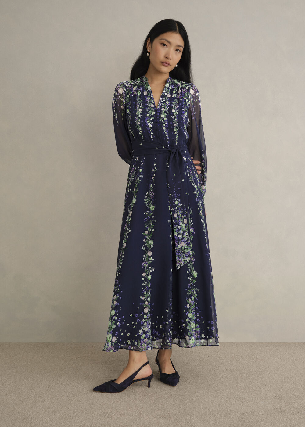Ros Floral Silk Dress, Midnight Multi, hi-res