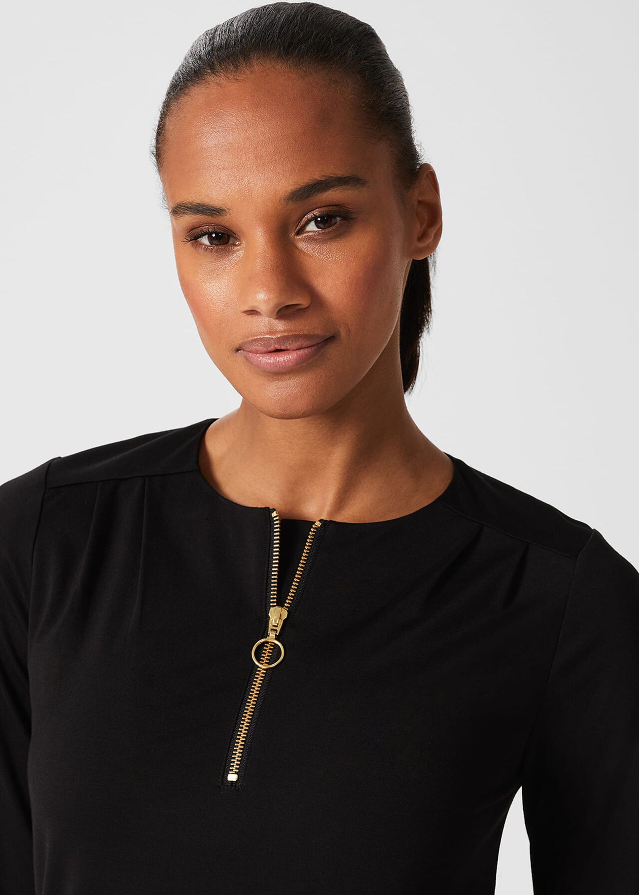 Kelsey Zip Neck Tunic Top , Black, hi-res