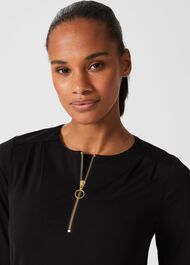 Kelsey Zip Neck Tunic Top , Black, hi-res