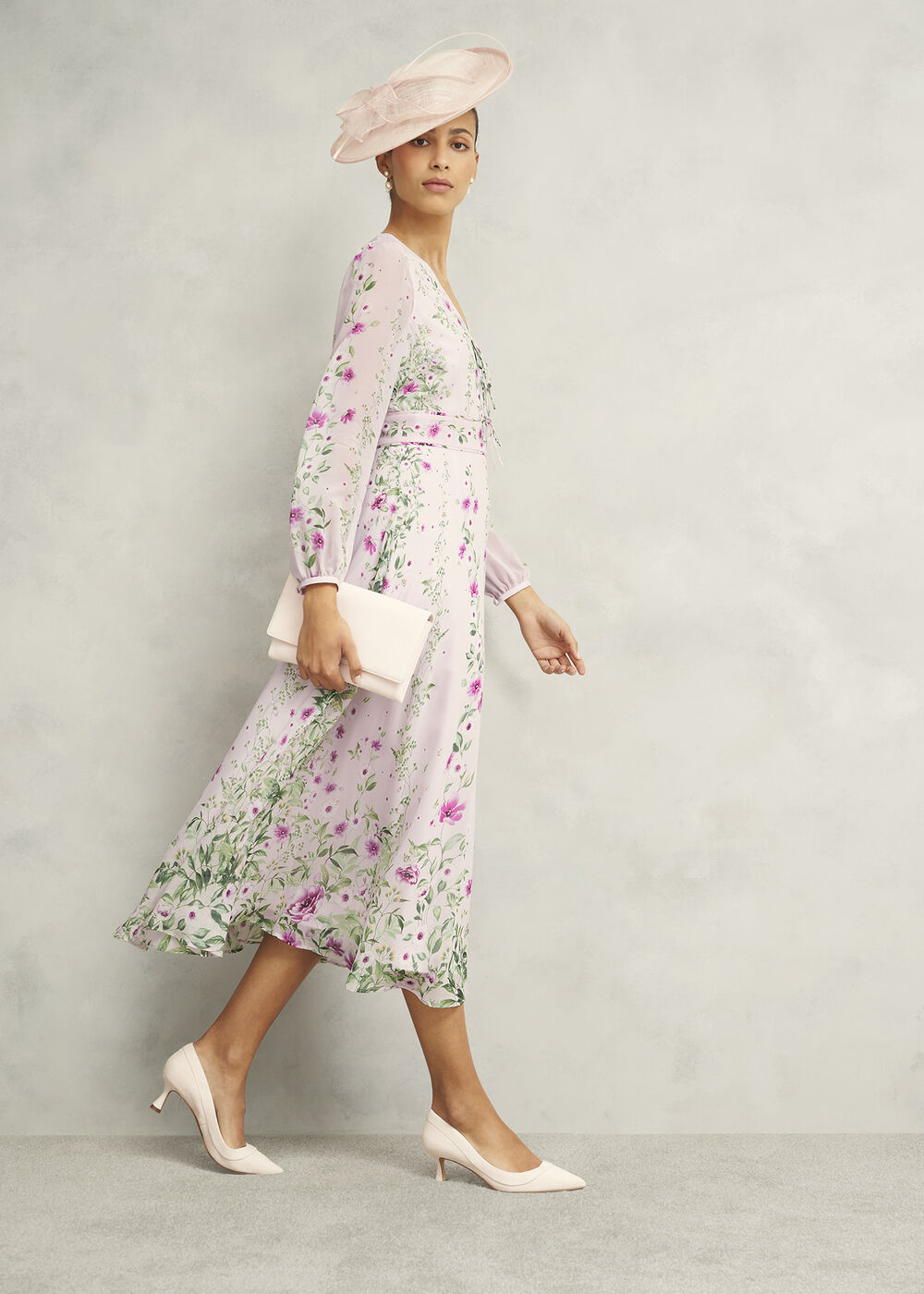 Fay Silk Bow Detail Dress, Pink Multi, hi-res