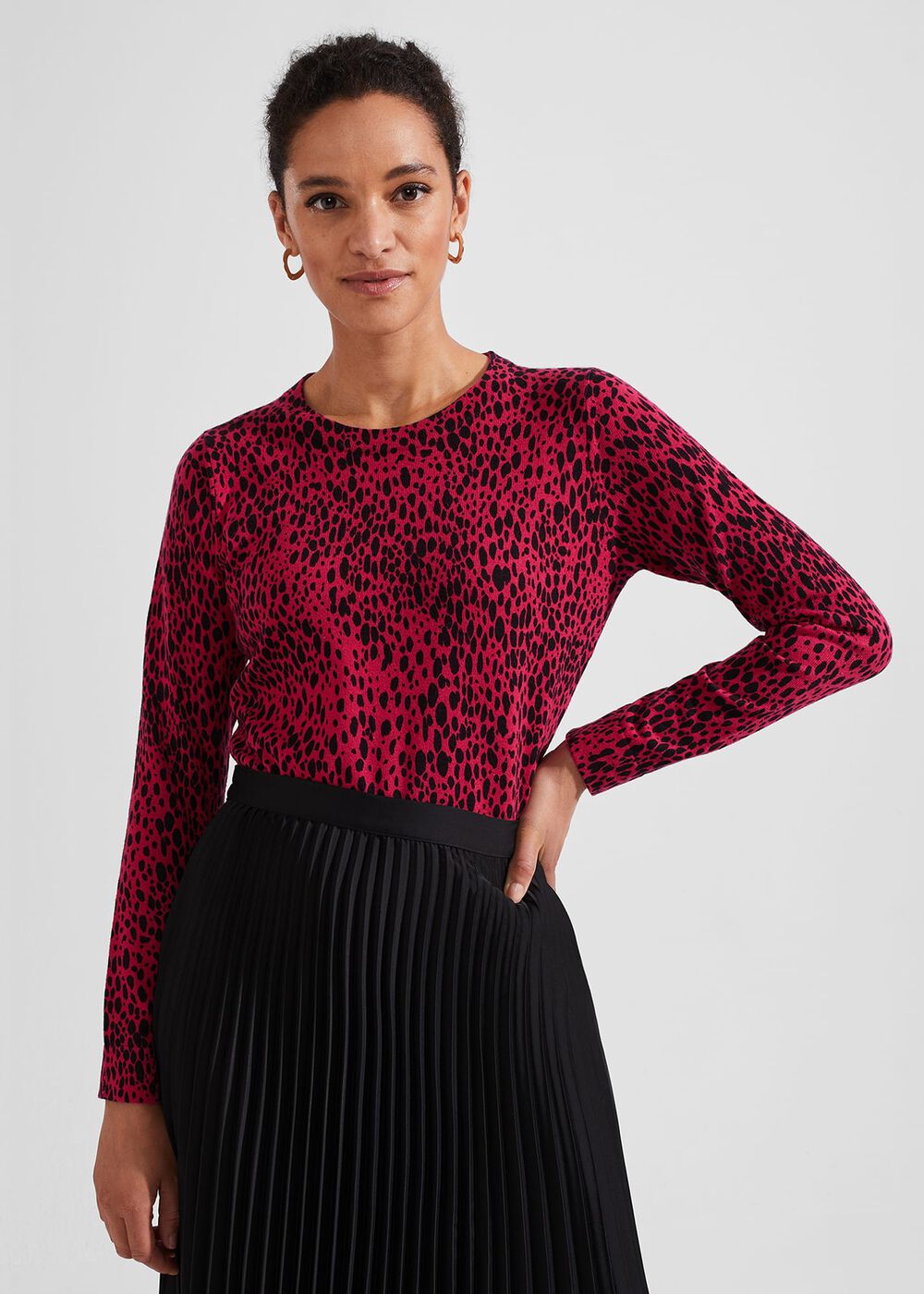 Harlow Cotton Blend Jumper, Cerise Black, hi-res