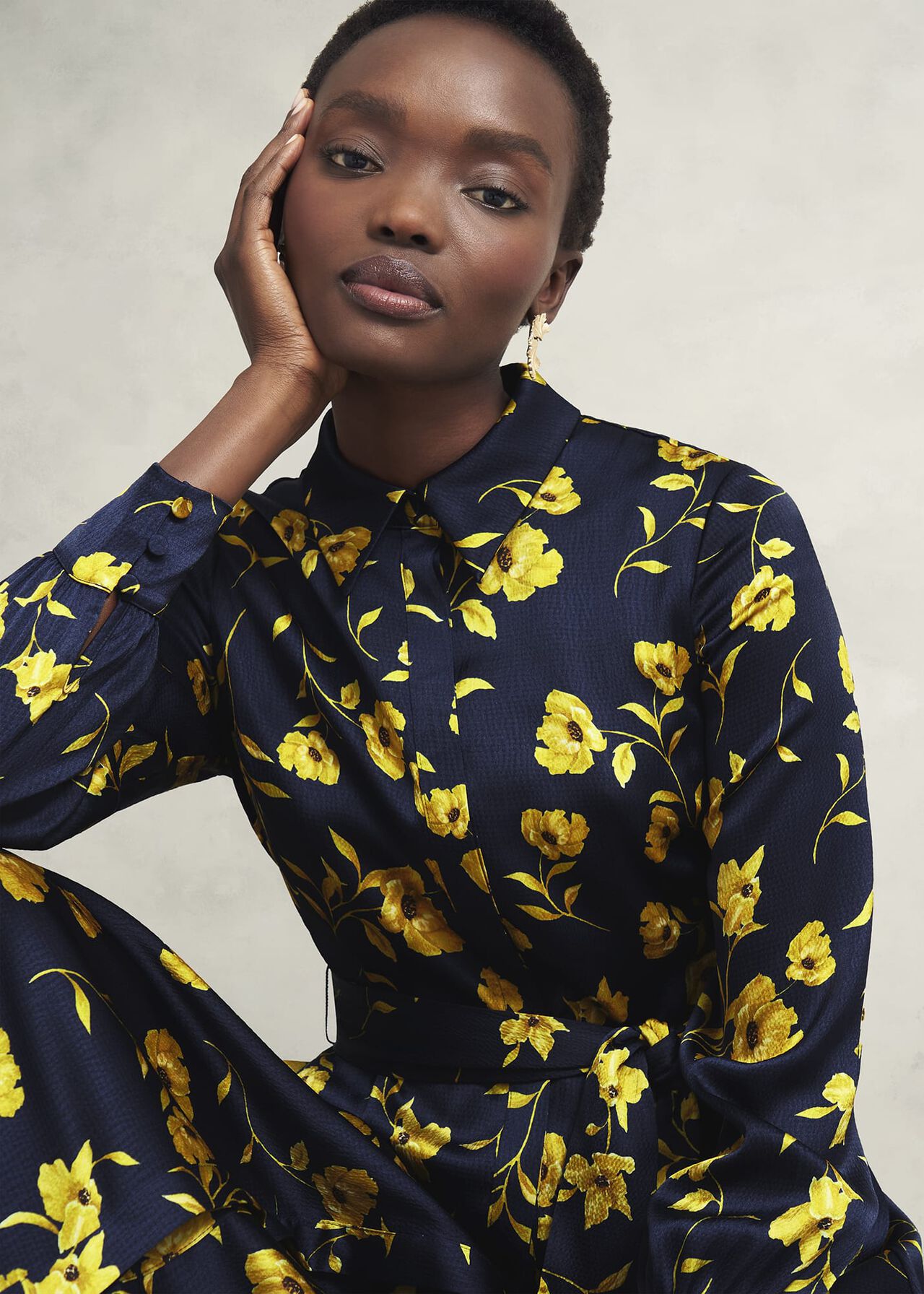 Amelia Shirt Dress, Navy Yellow, hi-res