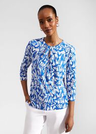 Julia Printed Top, Blue Ivory, hi-res