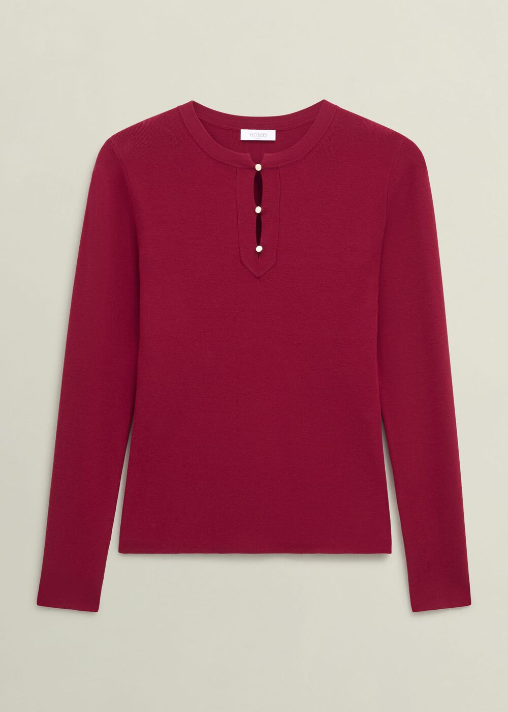 Hayden Button Detail Knitted Jumper, Pomegranate Red, hi-res