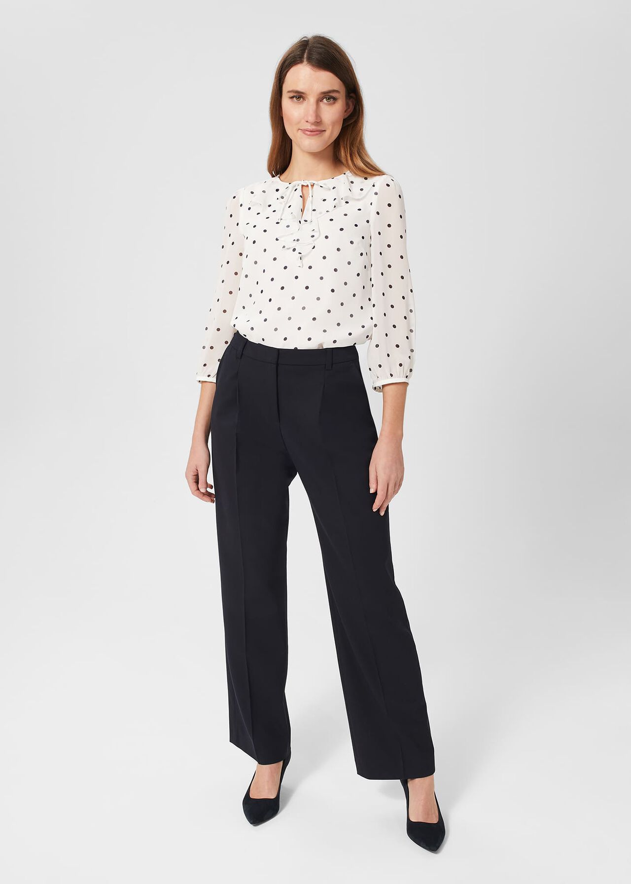 Demi Spot Blouse, Ivory Navy, hi-res