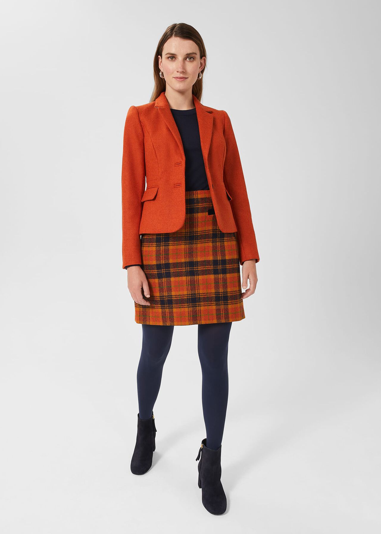 Ruthie Wool Skirt, Orange Navy, hi-res