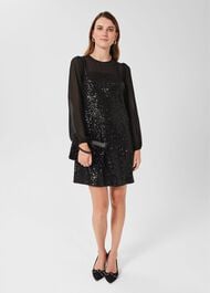 Zariah Sequin Dress, Black, hi-res