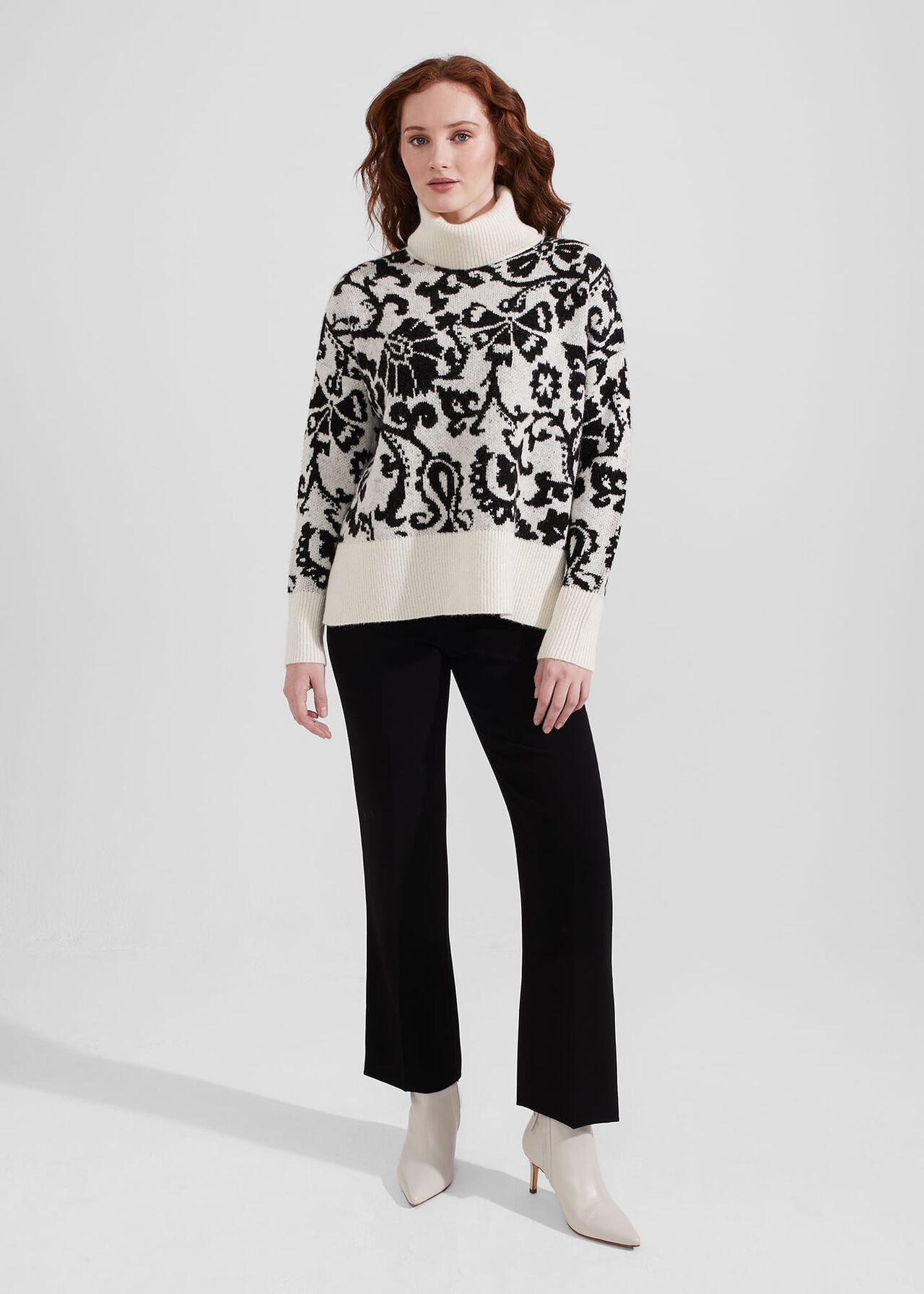 Kyra Jacquard Jumper, Ivory Black, hi-res