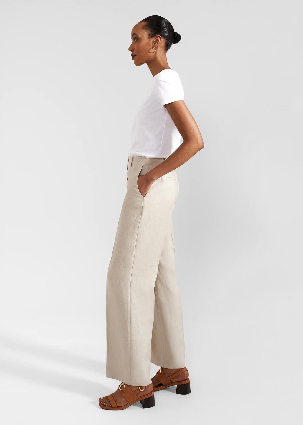 Roberta Wide Linen Pants, Neutral, hi-res