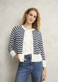 Lulu Cotton Cardigan, Navy Warm Ivory, hi-res