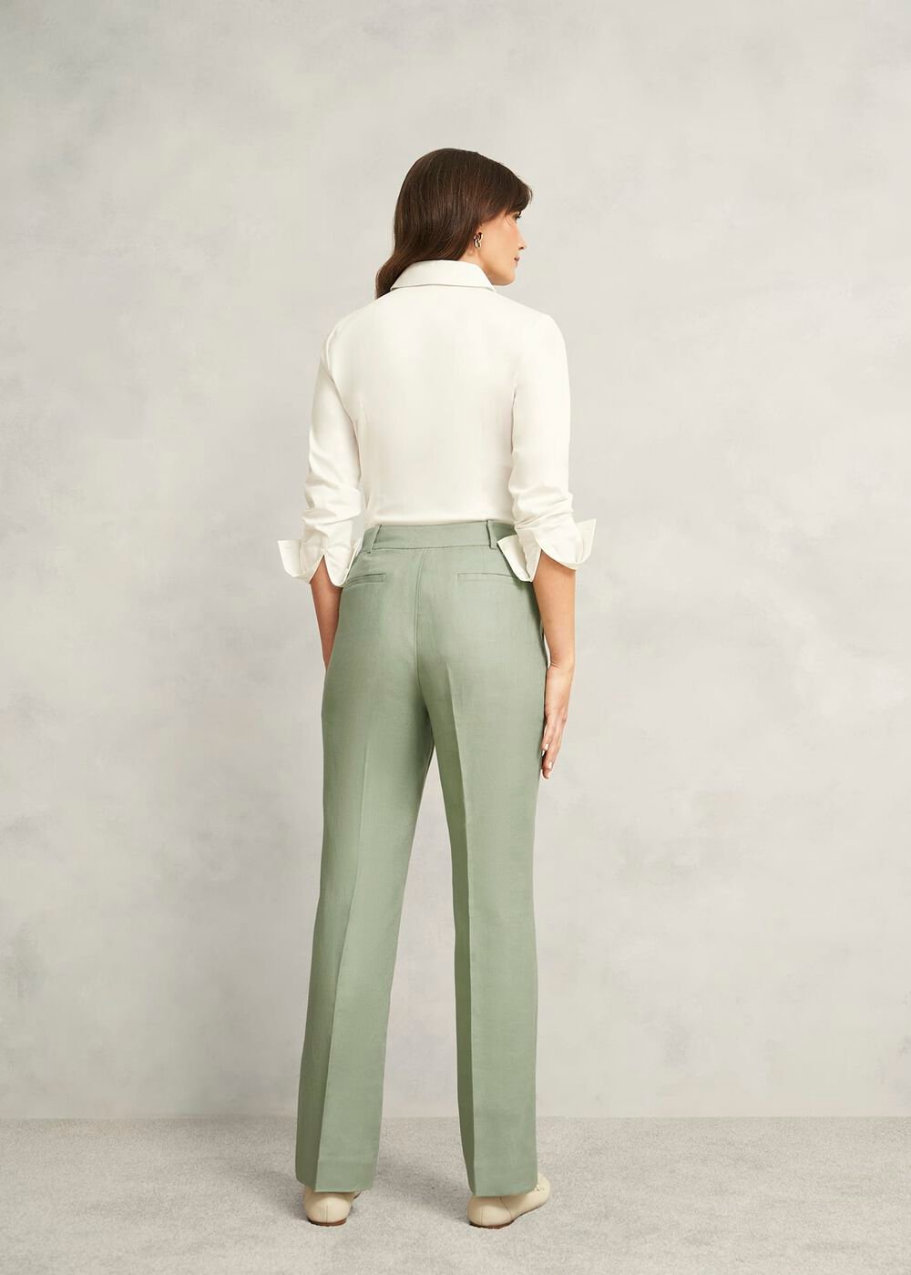 Marietta Linen Straight Trousers, Sage Green, hi-res