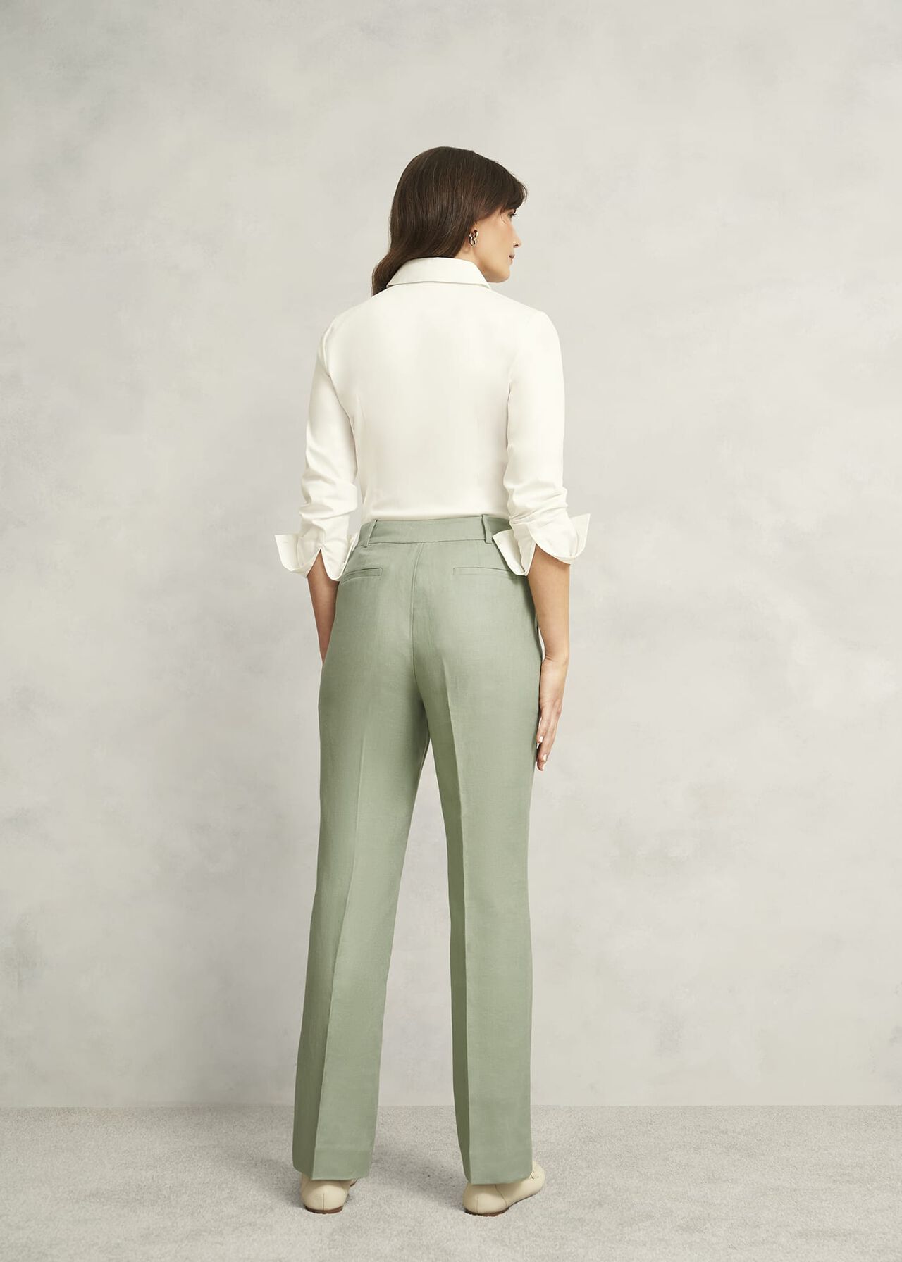 Marietta Linen Straight Trousers, Sage Green, hi-res