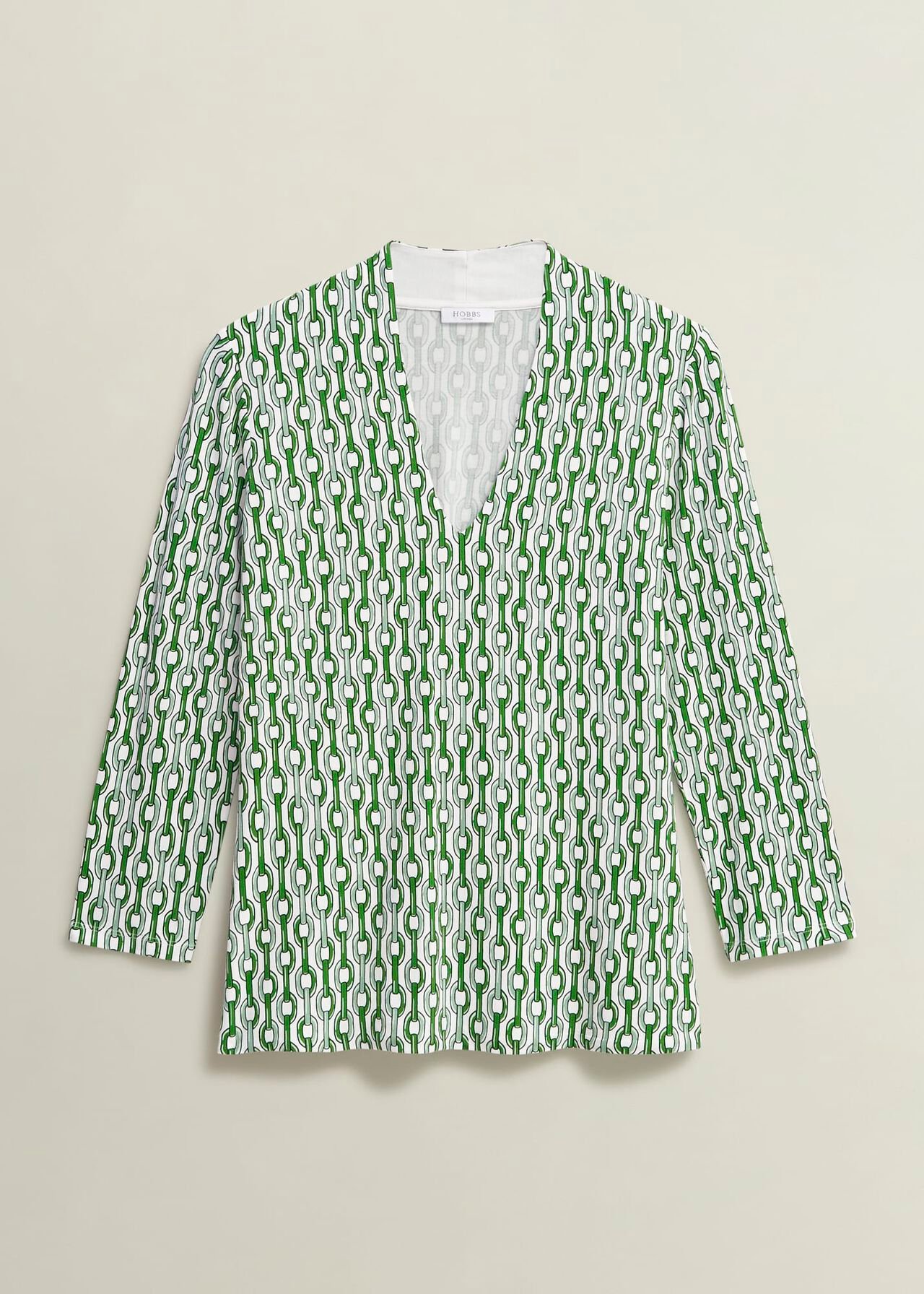 Aimee Printed Top, Green Ivory, hi-res