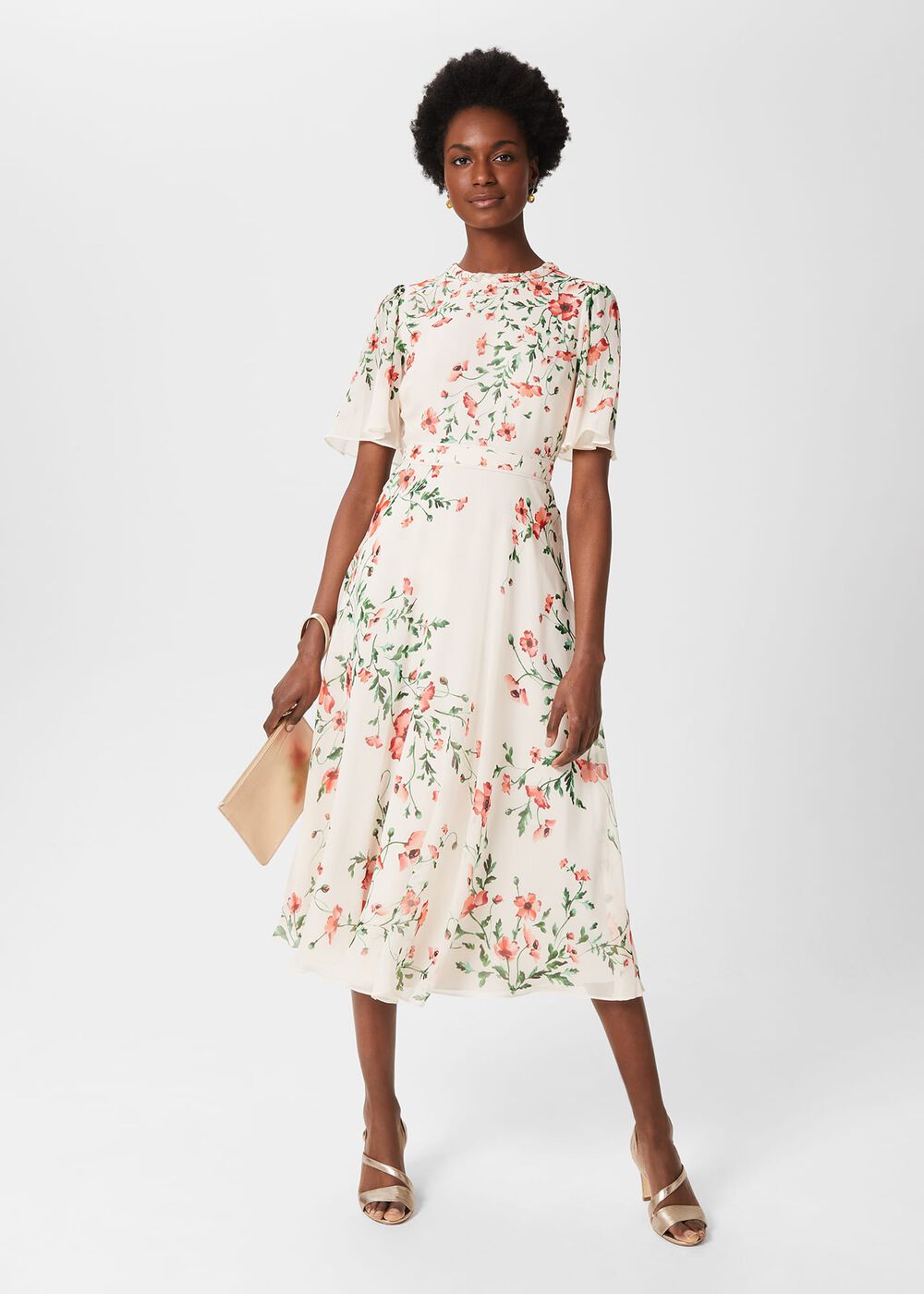 Gianna Silk Floral Dress, Cream Red Multi, hi-res
