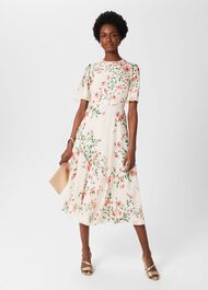 Gianna Silk Floral Dress, Cream Red Multi, hi-res