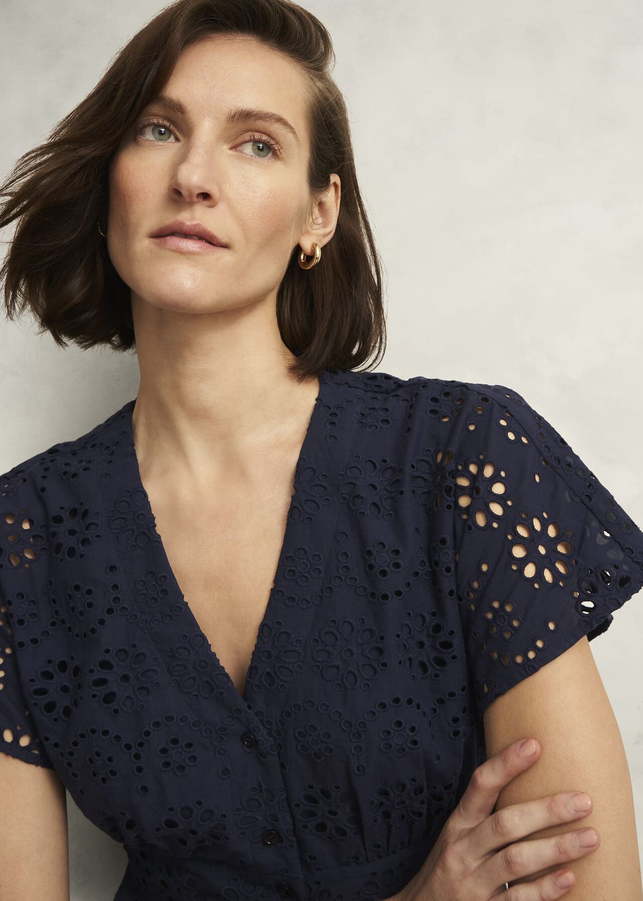 Morrab Cotton Broderie Dress, Midnight Navy, hi-res
