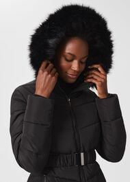 Allie Belted Puffer Jacket, Black, hi-res