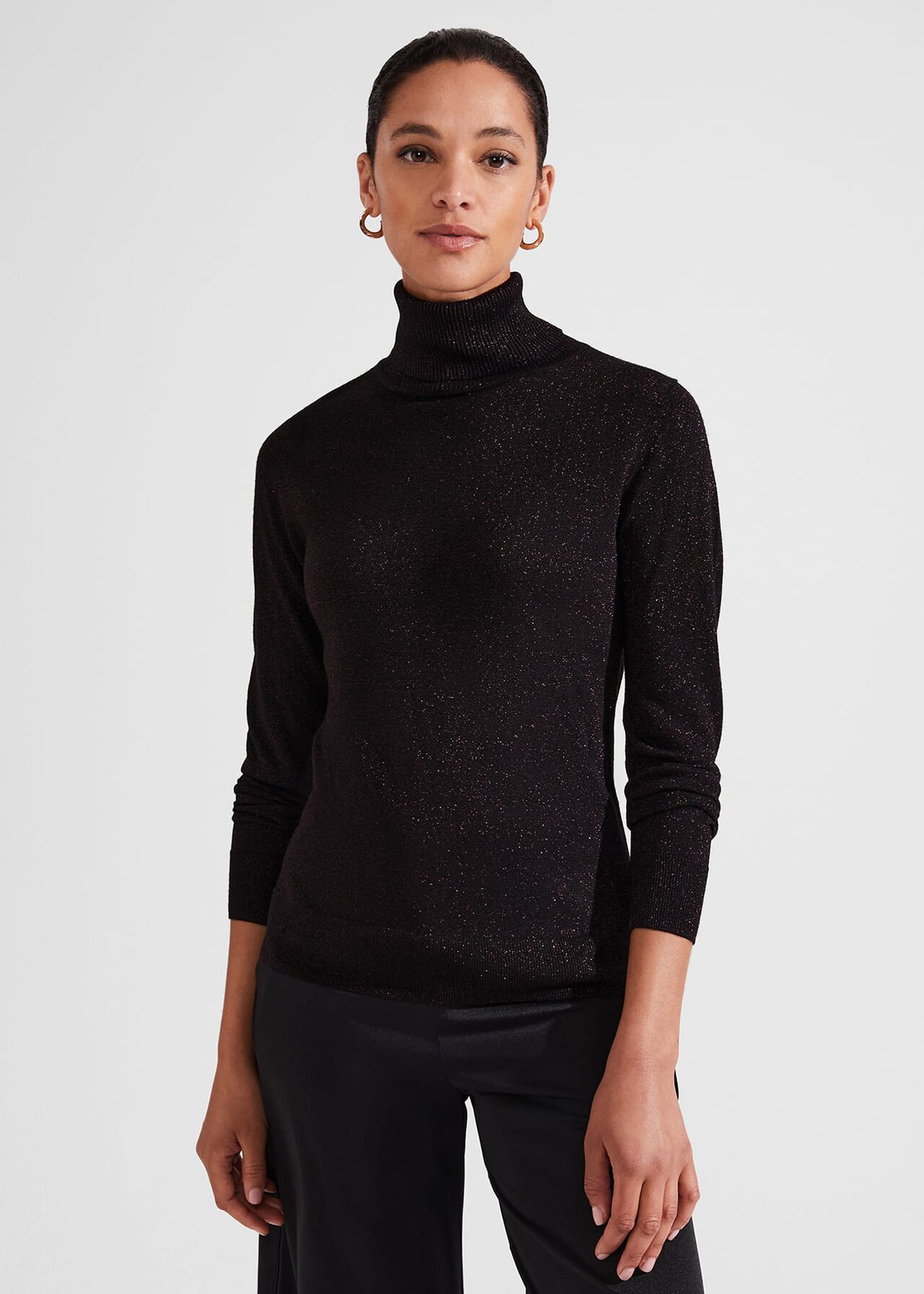 Olive Sparkle Roll Neck Jumper, Black Red, hi-res