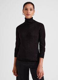 Olive Sparkle Roll Neck Jumper, Black Red, hi-res