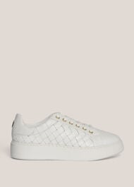 Ada Woven Leather Trainers, White, hi-res