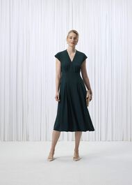 Sophie V Neck Pintuck Dress, Ponderosa Green, hi-res