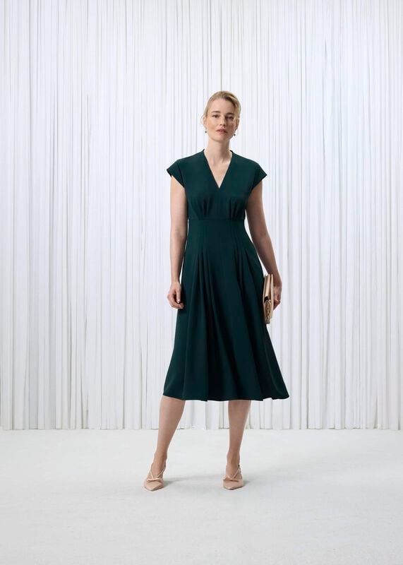 Sophie V Neck Pintuck Dress
