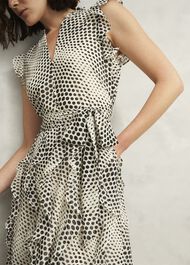 Nina Ruffle Midi Dress, Cream Black, hi-res