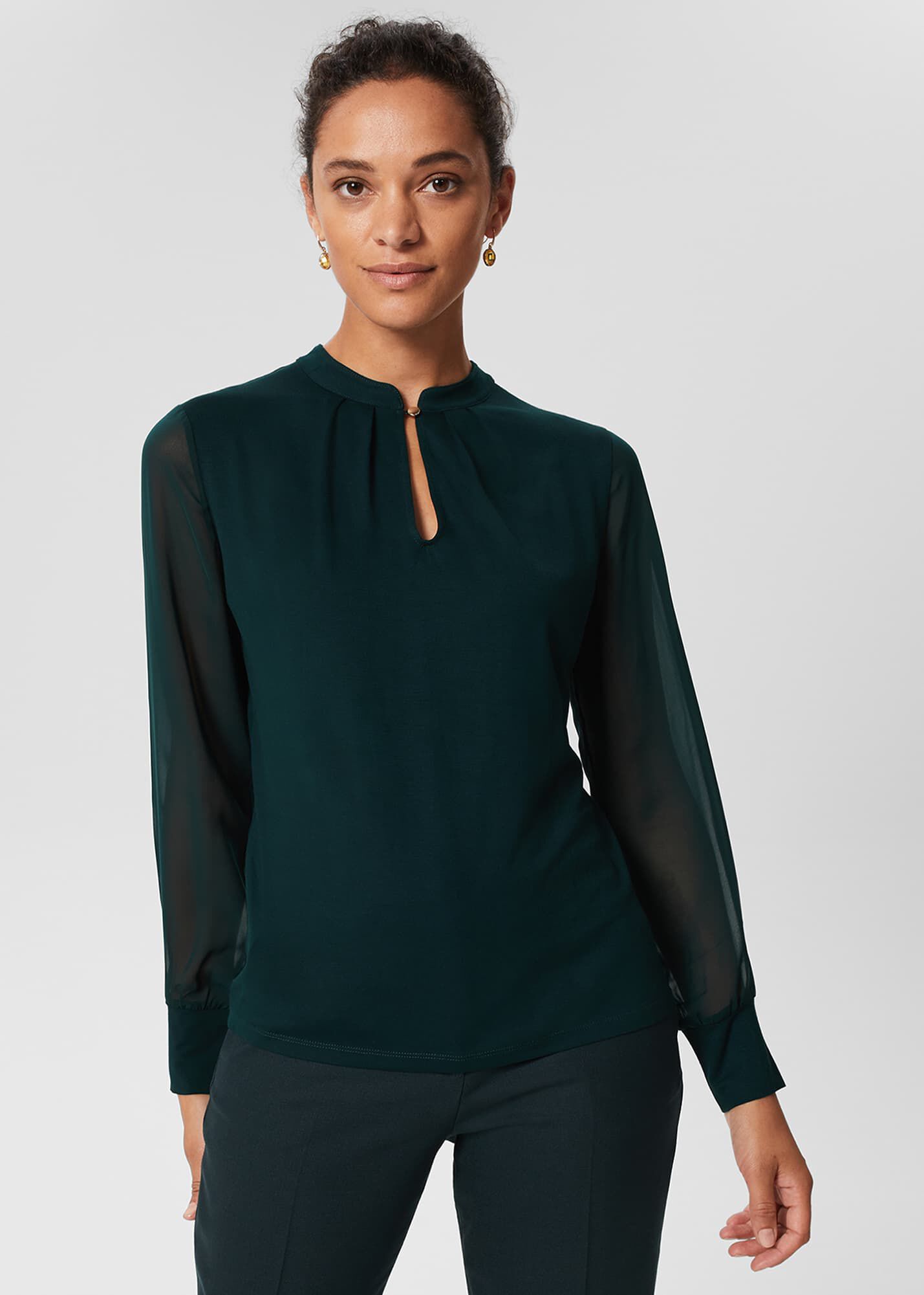 Uhr Border Frill Collar Rib Topsカットソー