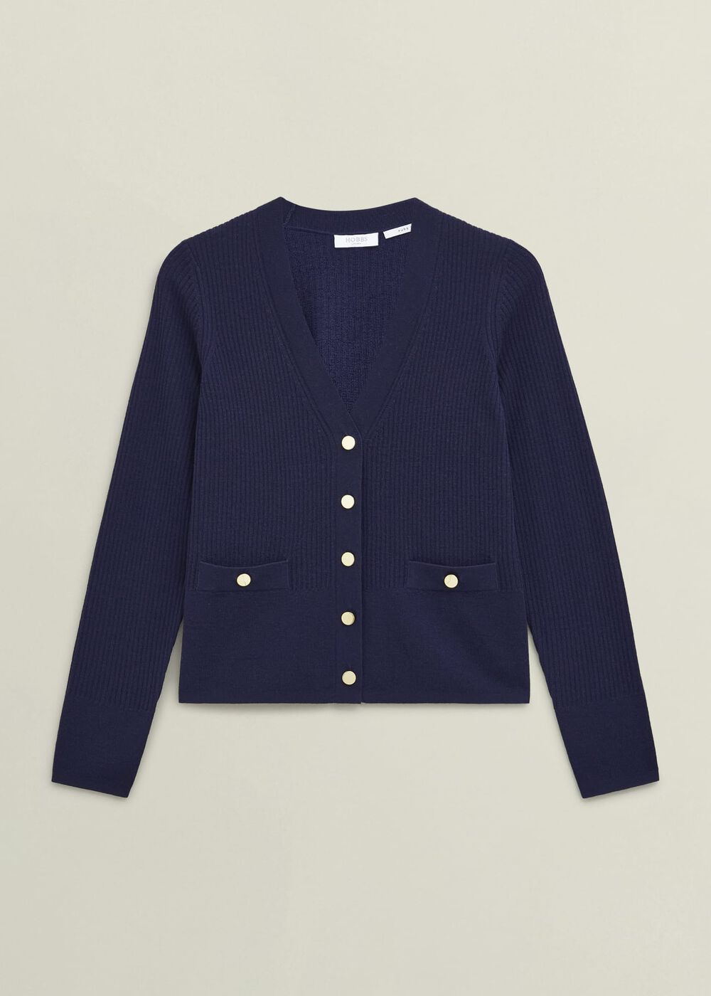 Navy Yasmin Merino Wool V Neck Cardigan, True Navy, hi-res
