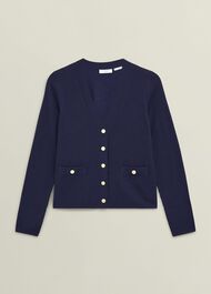 Navy Yasmin Merino Wool V Neck Cardigan, True Navy, hi-res
