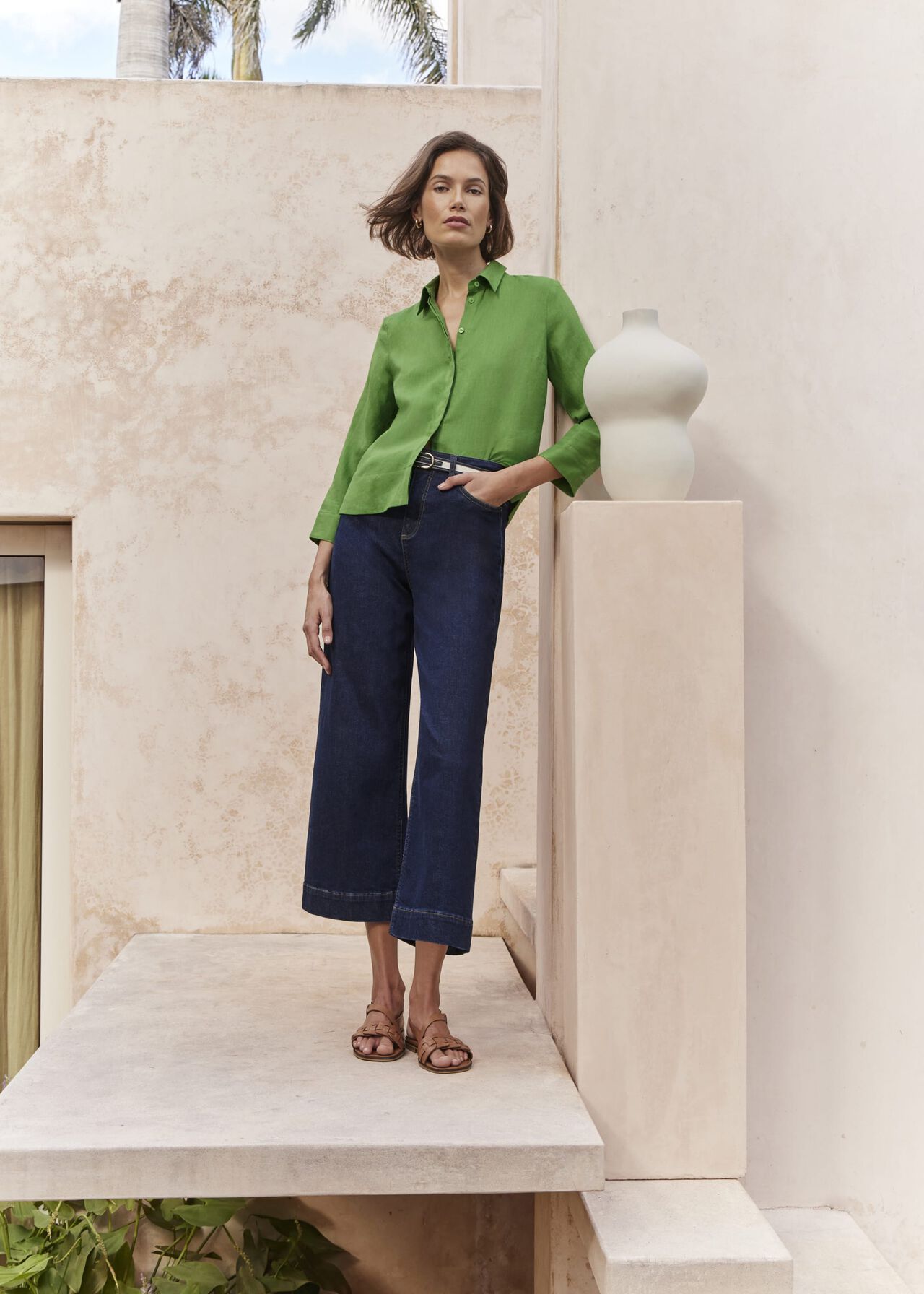 Nita Linen Shirt, Green, hi-res