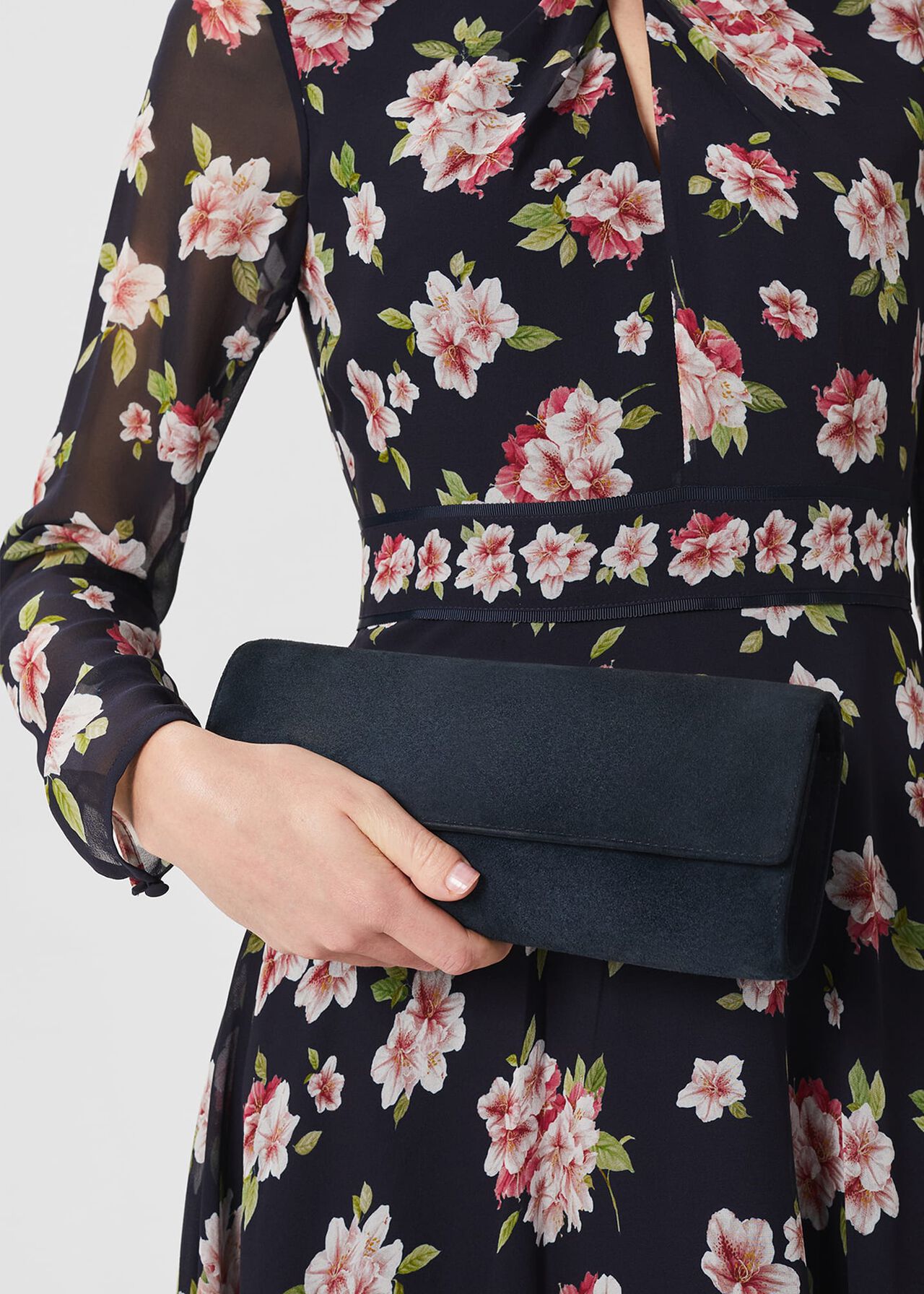 Evesham Suede Clutch Bag, Navy, hi-res