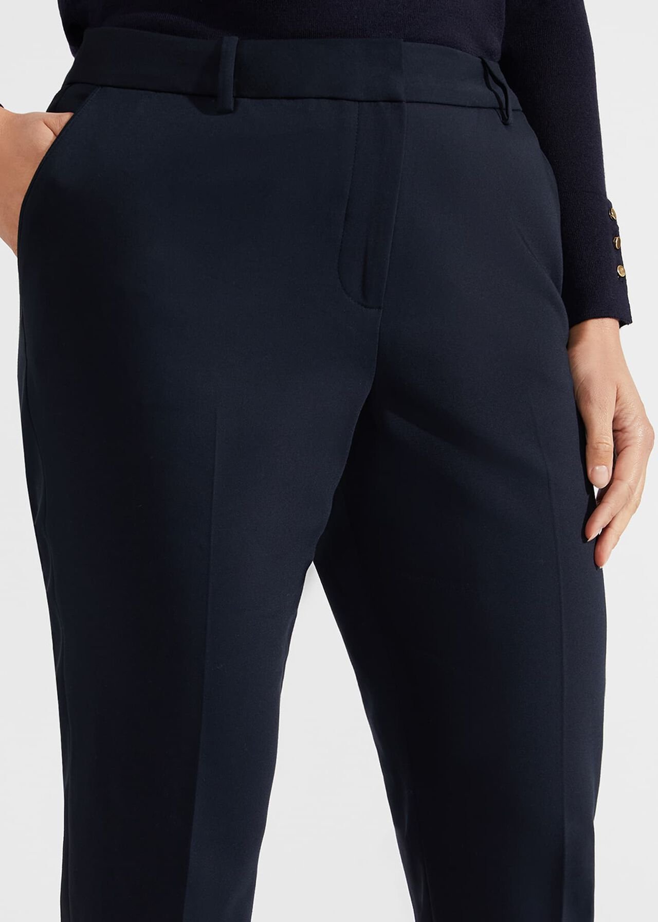 Quin Cotton Blend Trousers, Navy, hi-res