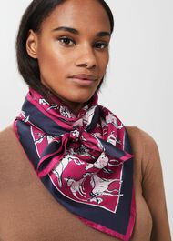 Elva Silk Printed Scarf, Fuchsia Navy, hi-res