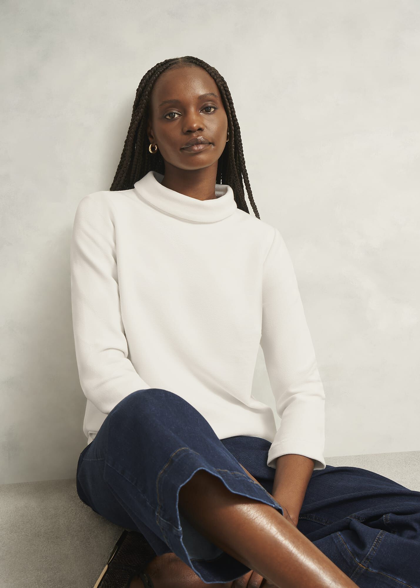 Ivory Tali 3/4 Sleeve Textured Top | Hobbs UK |