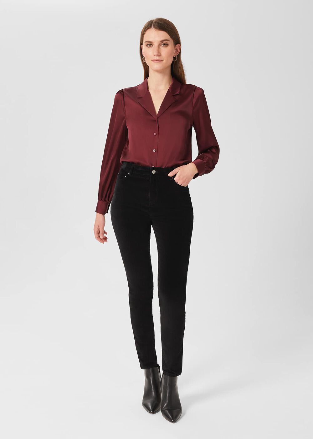 Mirabel Satin Shirt, Mulberry Red, hi-res