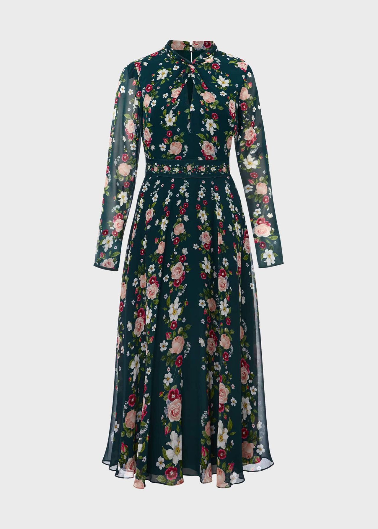 Helena Silk Floral Dress, Green Multi, hi-res