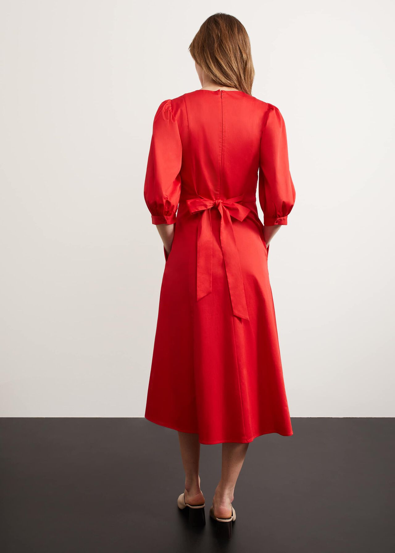 Cliveden Tie Midi Dress, Red, hi-res