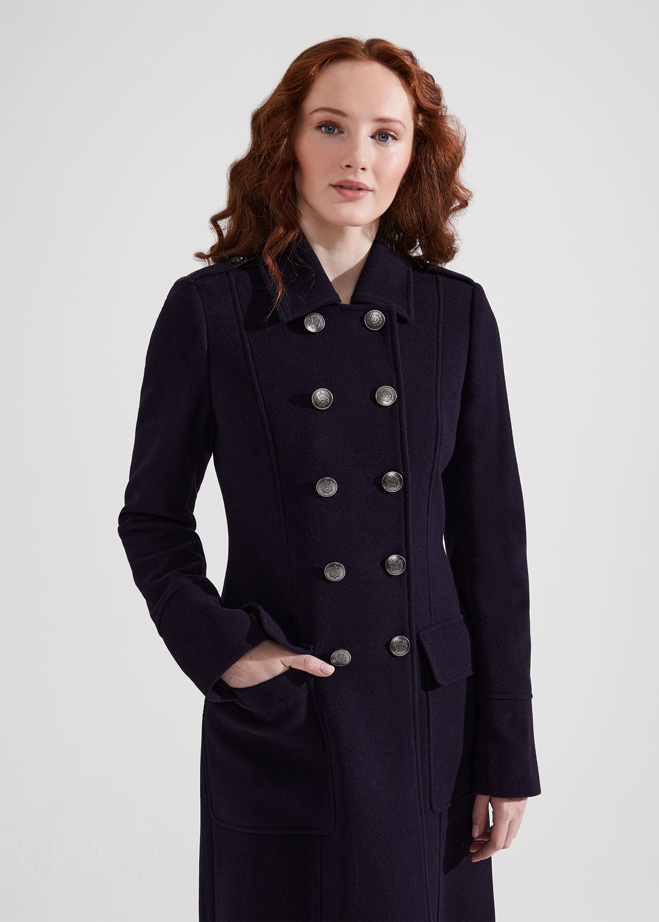 Petite Iris Italian Wool Maxi Coat, Navy, hi-res