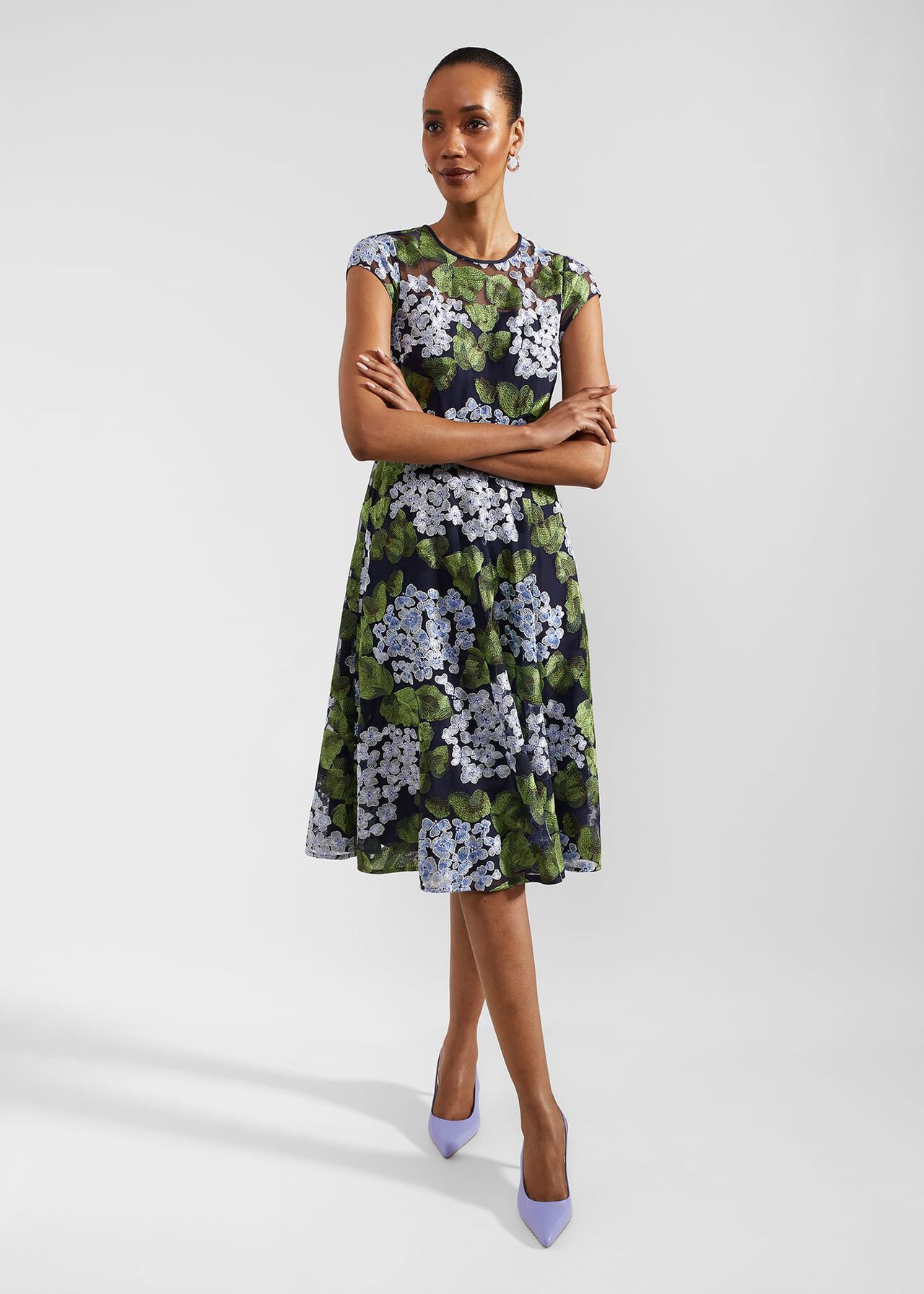 Tia Embroidered Dress, Navy Multi, hi-res