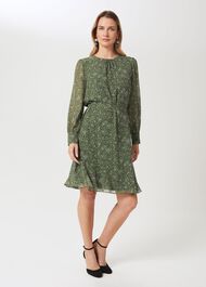 Frances Spot Belted Dress, Fern Green, hi-res