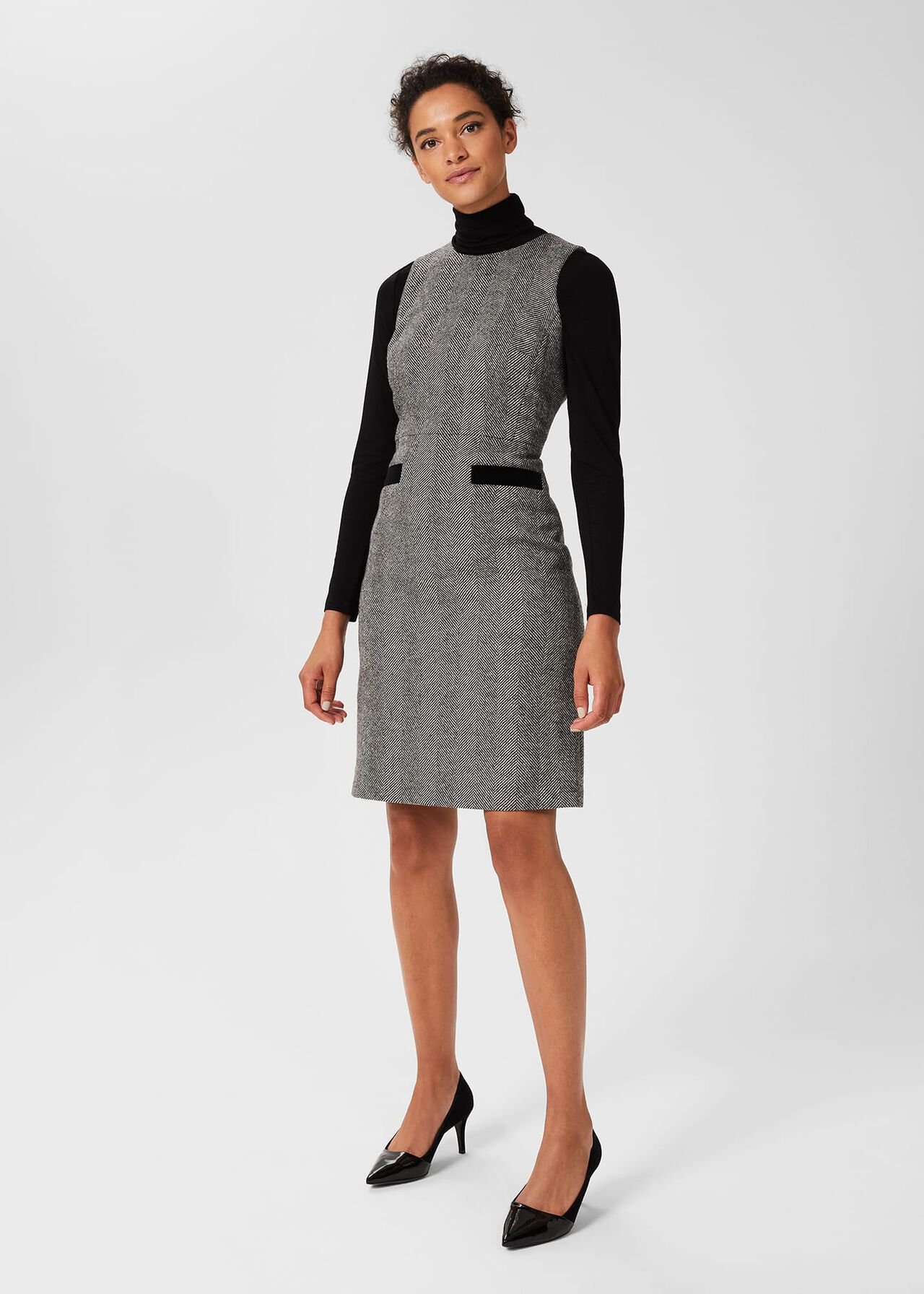 Lucia Wool Dress, Black Ivory, hi-res