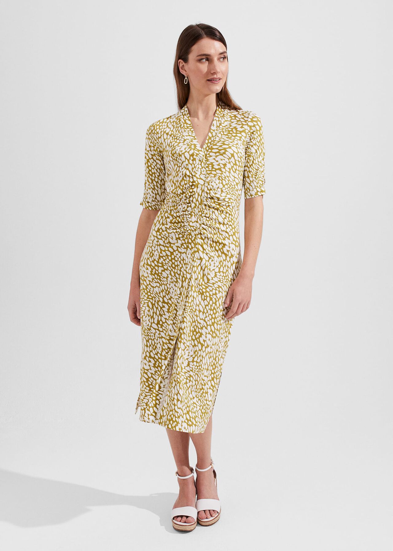 Hatty Jersey Dress, Mid Olive Ivory, hi-res