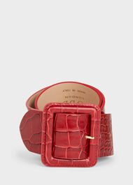 Anya Crocodile Print Belt, Red, hi-res