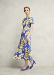 Petite Ann Embellished Silk Dress, Blue Yellow, hi-res