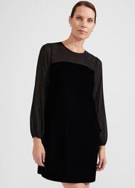 Zariah Velvet A Line Dress, Black, hi-res