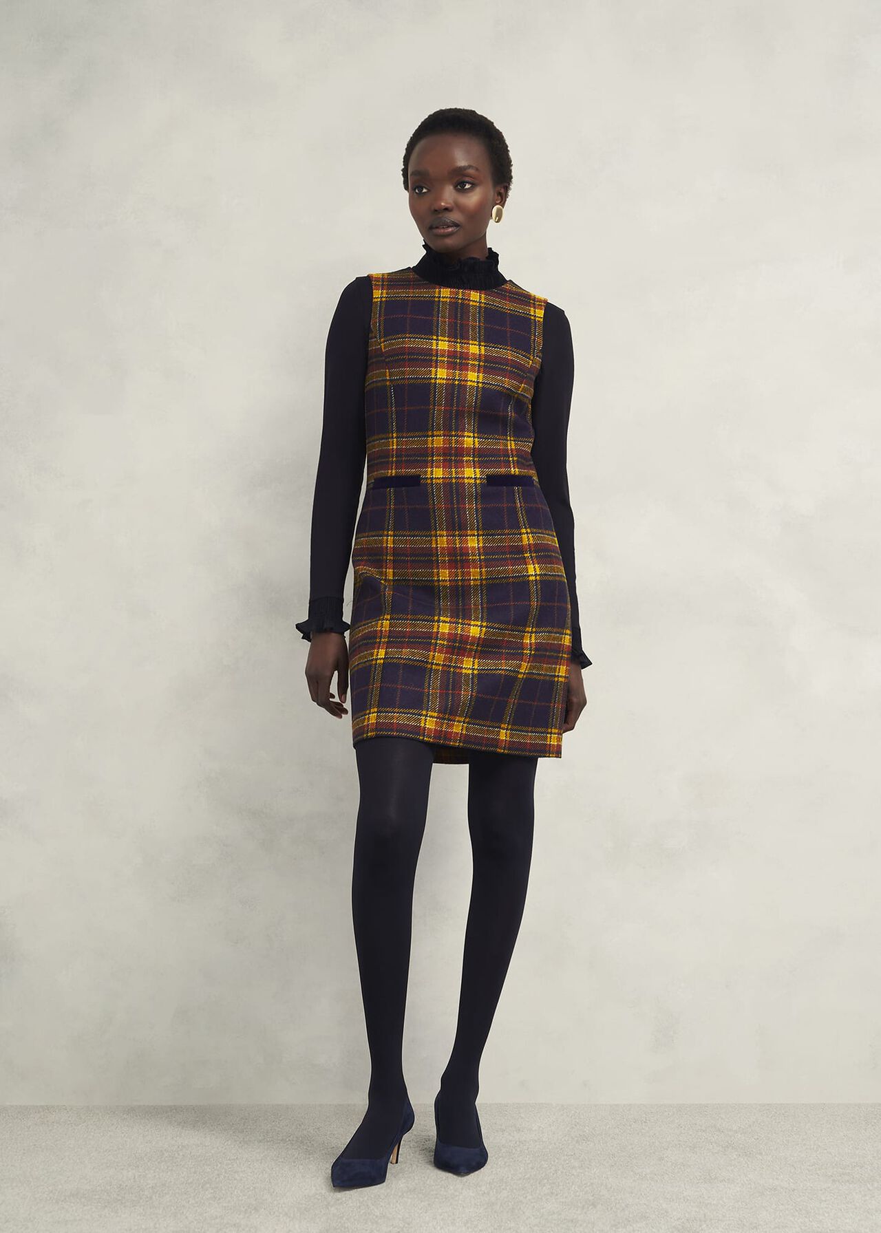 Margot Wool Dress, Navy Ochre, hi-res