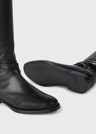 Lydia Leather Block Heel Knee Boots, Black, hi-res
