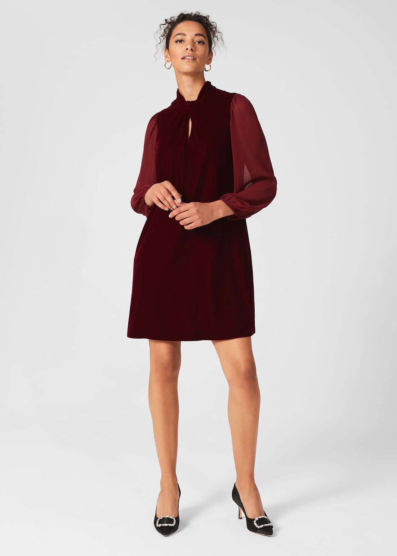 Faye Velvet A Line Dress, Deep Red, hi-res